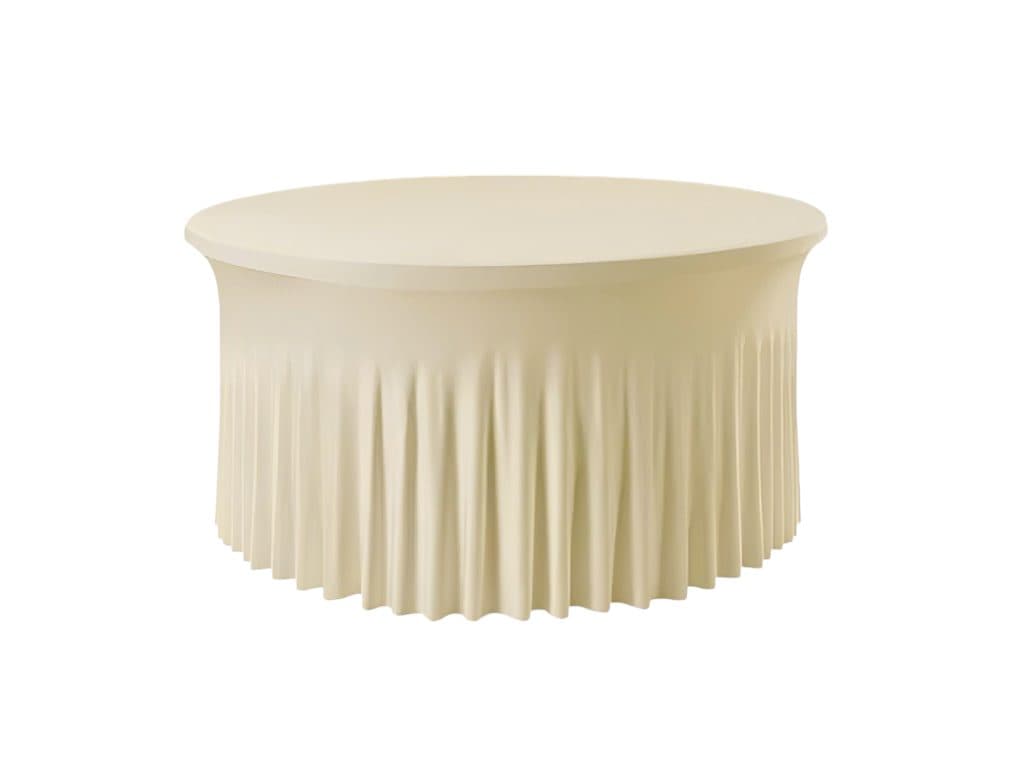 Elastický ubrus skirting v barvě champagne na kulatém stole